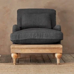 Nkuku Abe Linen Armchair - Charcoal