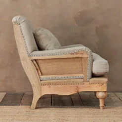 Nkuku Abe Linen Armchair - Stone Living Room