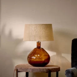 Nkuku Living Room Baba Glass Lamp - Burnt Amber - Large Wide