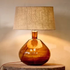 Nkuku Living Room Baba Glass Lamp - Burnt Amber - Large Wide