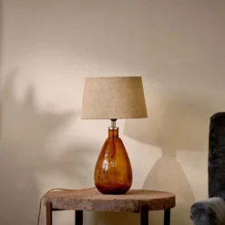 Nkuku Baba Glass Lamp - Burnt Amber - Small Tall Living Room