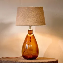 Nkuku Baba Glass Lamp - Burnt Amber - Small Tall Living Room