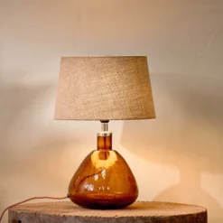 Nkuku Baba Glass Lamp - Burnt Amber - Small Wide