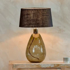 Nkuku Living Room Baba Green Smoke Glass Lamp - Large Tall