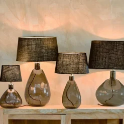 Nkuku Living Room Baba Green Smoke Glass Lamp - Large Wide