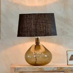 Nkuku Living Room Baba Green Smoke Glass Lamp - Large Wide