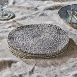 Nkuku Braided Hemp Tablemats - Soft Grey (Set Of 4)