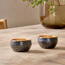 Nkuku New Arrivals Darani Tealights - Black & Antique Brass (Set Of 2)