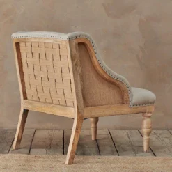 Nkuku Elbu Linen Armchair - Stone Living Room