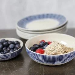 Nkuku Karuma Ceramic Cereal Bowl - Blue & White Tableware