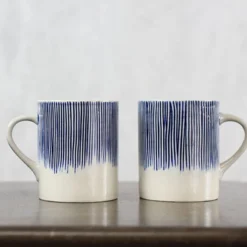 Nkuku Karuma Ceramic Large Mug - Blue & White (Set Of 2) Tableware