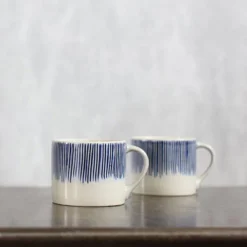 Nkuku Tableware Karuma Ceramic Small Mug - Blue & White (Set Of 2)