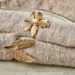 Nkuku Leaf Brass Napkin Rings Table Accessories