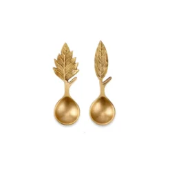 Nkuku Leaf Small Spoon Gift Set - Antique Brass (Set Of 2)