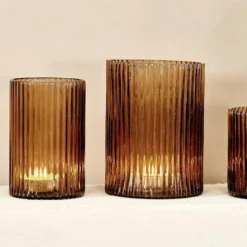 Nkuku Malana Recycled Glass Candle Holder - Smoke Brown New Arrivals