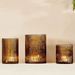 Nkuku Malana Recycled Glass Candle Holder - Smoke Brown New Arrivals