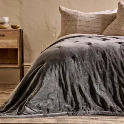 Nkuku Mandawa Velvet Bedspread - Charcoal Home Accessories