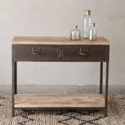 Nkuku Mansu Iron & Mango Wood Console Table Living Room