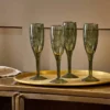 Nkuku Mila Tall Champagne Glass - Dark Emerald (Set Of 4) Tableware