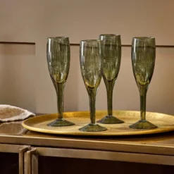 Nkuku Mila Tall Champagne Glass - Dark Emerald (Set Of 4) Tableware
