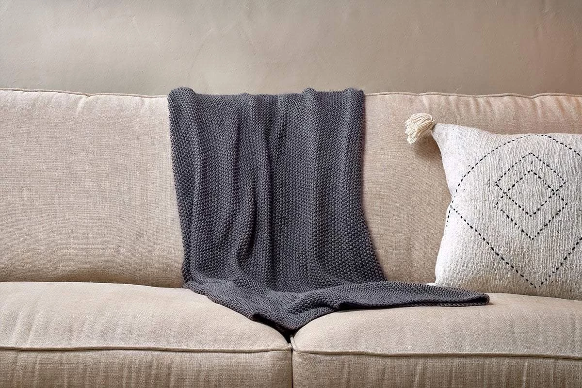 Nkuku Home Accessories Moss Stitch Cotton Throw - Charcoal 3 Nkuku Home Accessories Moss Stitch Cotton Throw - Charcoal