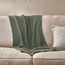 Nkuku Moss Stitch Cotton Throw - Forest Green