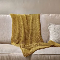Nkuku Moss Stitch Cotton Throw - Mustard Home Accessories