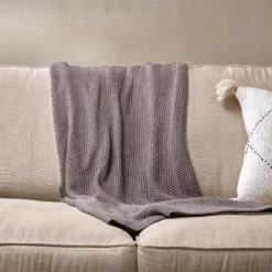 Nkuku Moss Stitch Cotton Throw - Pewter