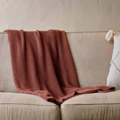 Nkuku Moss Stitch Cotton Throw - Rust Home Accessories