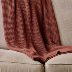 Nkuku Moss Stitch Cotton Throw - Rust Home Accessories