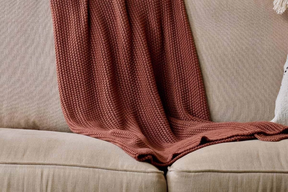 Nkuku Moss Stitch Cotton Throw - Rust Home Accessories 4 Nkuku Moss Stitch Cotton Throw - Rust Home Accessories