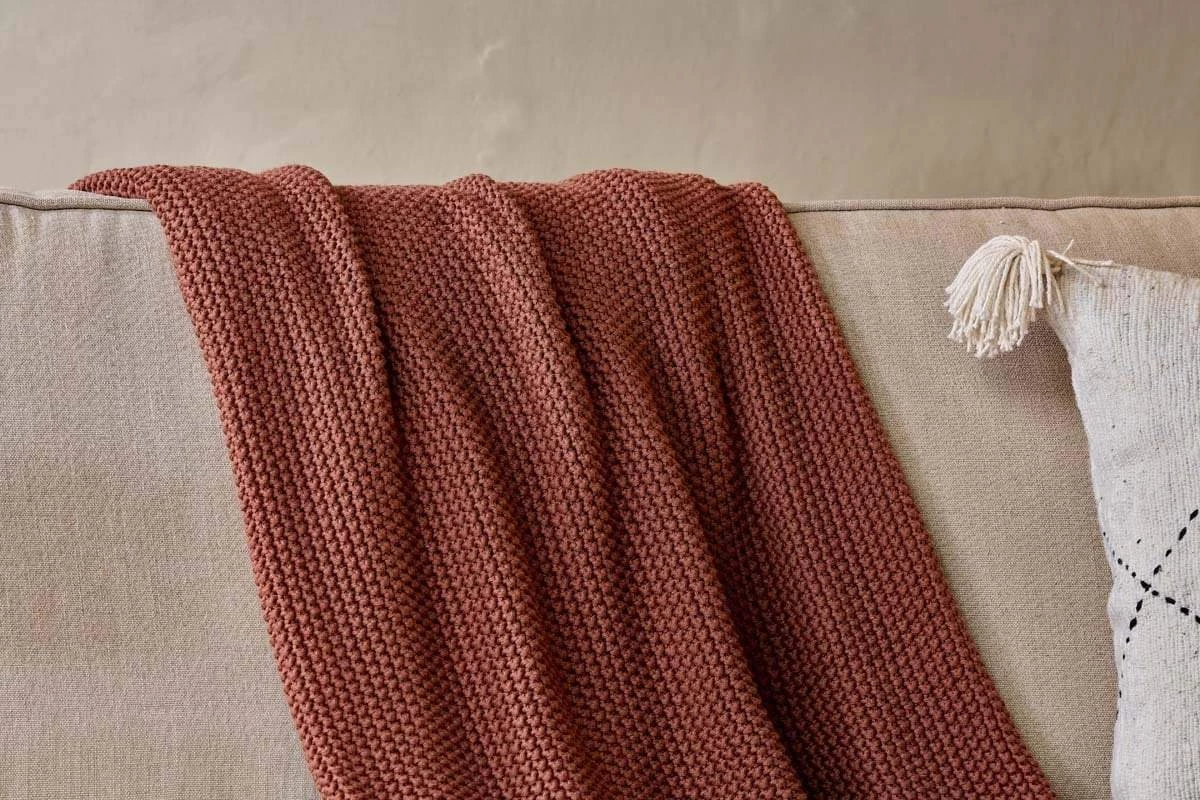 Nkuku Moss Stitch Cotton Throw - Rust Home Accessories 5 Nkuku Moss Stitch Cotton Throw - Rust Home Accessories
