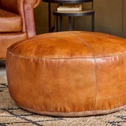 Nkuku Nadu Leather Pouf - Large Living Room