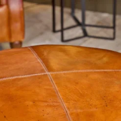 Nkuku Nadu Leather Pouf - Large Living Room