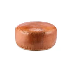 Nkuku Nadu Leather Pouf - Large Living Room