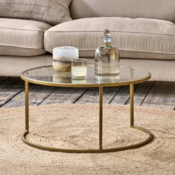 Nkuku Nakuru Iron & Glass Coffee Table - Brass Living Room
