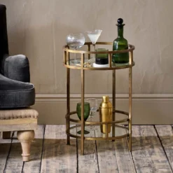 Nkuku Nakuru Iron & Glass Drinks Table - Brass Living Room