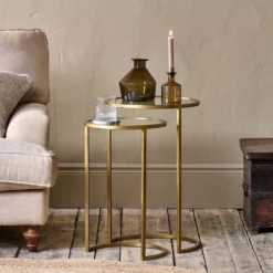 Nkuku Nakuru Iron & Glass Side Table Set - Brass