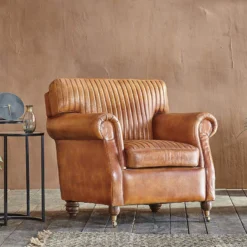 Nkuku Narwana Leather Ribbed Armchair Living Room