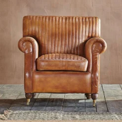 Nkuku Narwana Leather Ribbed Armchair Living Room