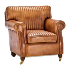 Nkuku Narwana Leather Ribbed Armchair Living Room