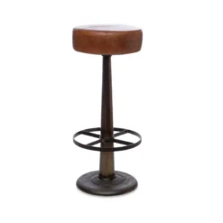Nkuku Kitchen & Dining Room Narwana Leather Round Stool