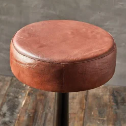 Nkuku Kitchen & Dining Room Narwana Leather Round Stool