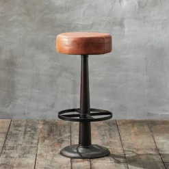 Nkuku Kitchen & Dining Room Narwana Leather Round Stool
