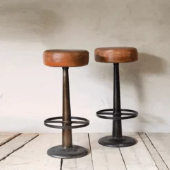Nkuku Kitchen & Dining Room Narwana Leather Round Stool