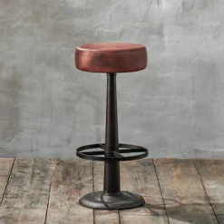 Nkuku Kitchen & Dining Room Narwana Leather Round Stool - Chocolate Brown