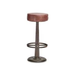 Nkuku Kitchen & Dining Room Narwana Leather Round Stool - Chocolate Brown
