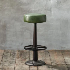 Nkuku Narwana Leather Round Stool - Rich Green Kitchen & Dining Room