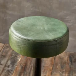 Nkuku Narwana Leather Round Stool - Rich Green Kitchen & Dining Room