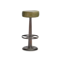 Nkuku Narwana Leather Round Stool - Rich Green Kitchen & Dining Room